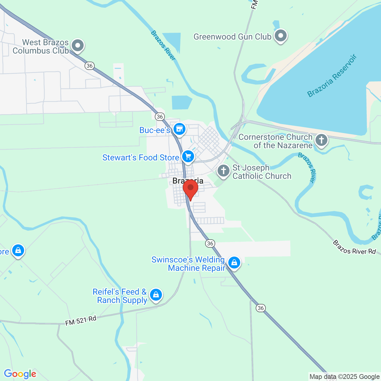 Google map image of our location in 819 S Market St Brazoria, TX